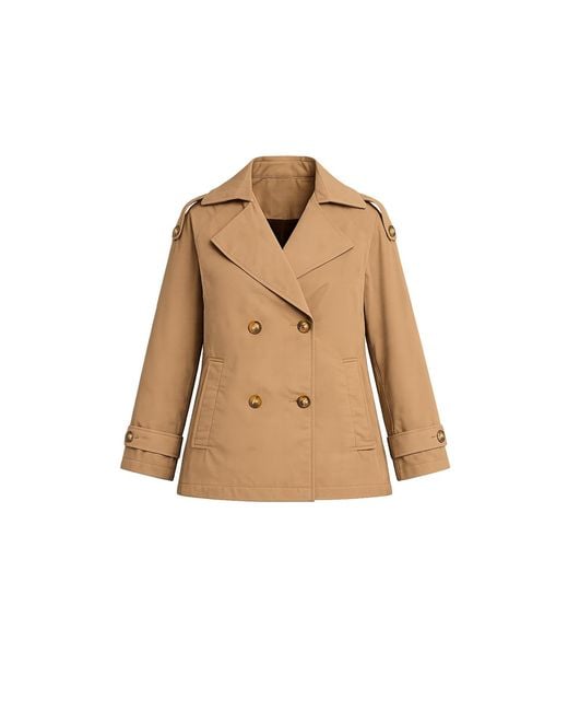 Tantra Spain Sl Natural Neutrals Short Quilted Trench Coat With Double-Breasted Buttons, Side Pockets, And Flared Back