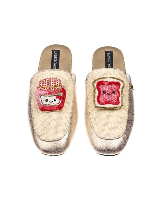 Laines London Pink Neutrals Classic Mules With Laines Lovables Jam & Toast Brooches