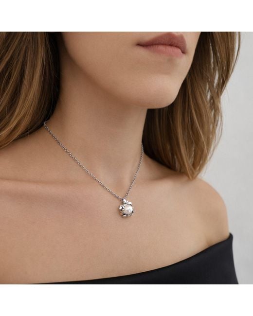 Unaloe Metallic Sterling Queen Necklace With Natural Pearl – Elegant Classic Jewelry For