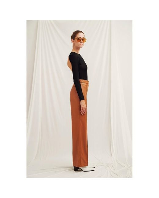 NAZLI CEREN Orange Alba Vegan Leather Wide-Leg Trousers