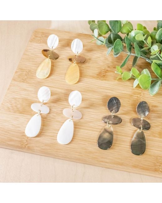 LIKHÂ Metallic Tricolor Raindrop Mother-Of-Pearl Earrings