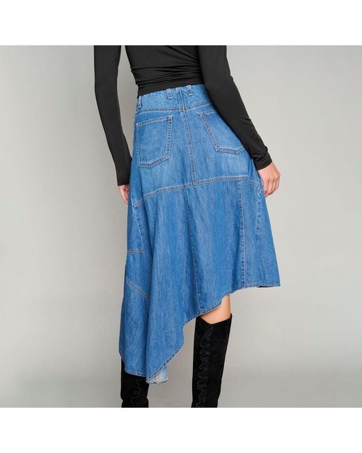 Love and Nostalgia Blue Little Wildflower Denim Midi Skirt