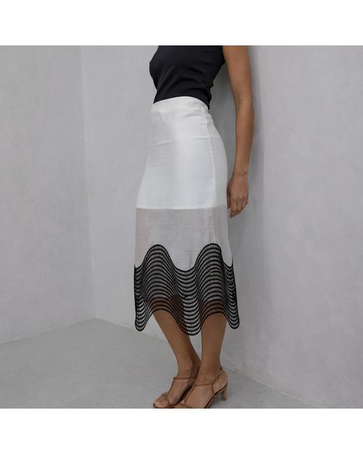 London Atelier Byproduct Gray Sheer Pencil Skirt With Embroidery