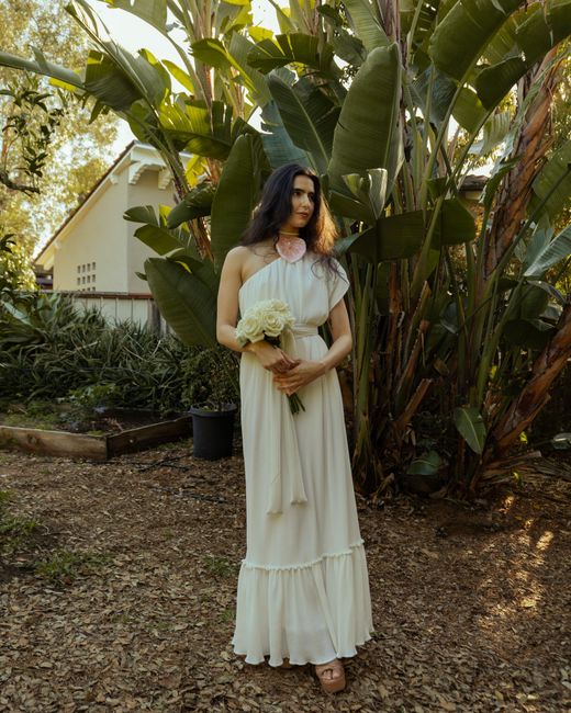 Jennafer Grace White Ivory Pleated One Shoulder Maxi Dress