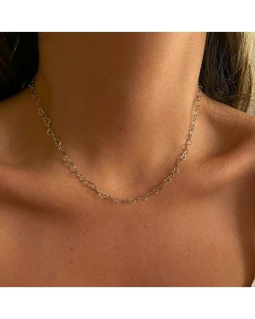 Spero London Metallic Love Heart Sterling Chain Necklace