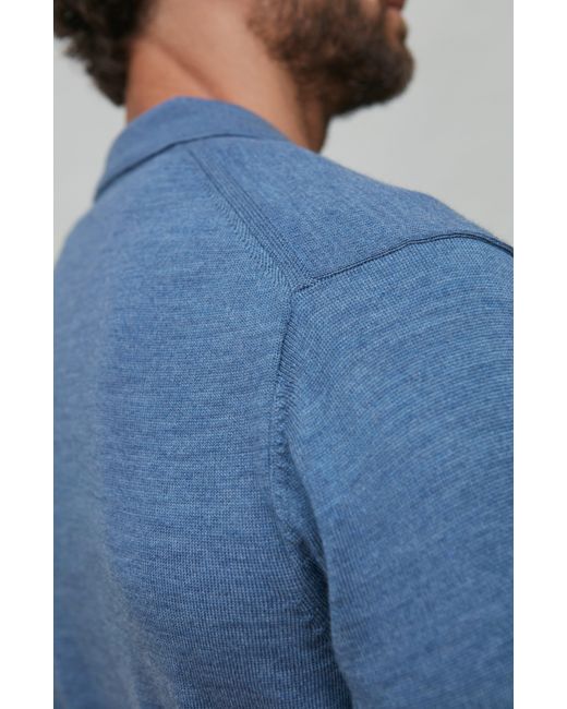 Paul James Knitwear Blue Extra Fine Merino Wool Cassius Polo Cardigan for men