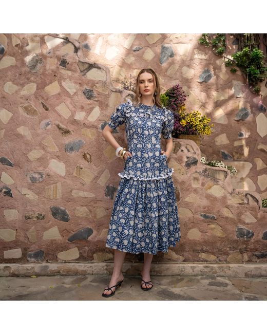 Echo of Pink Blue Midi Dress