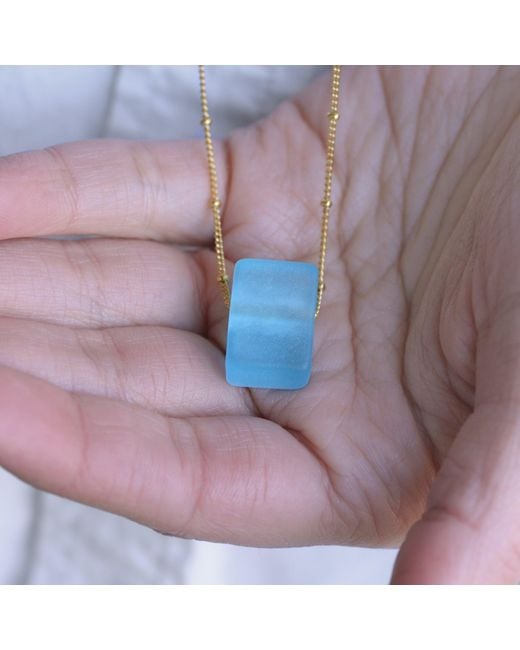 Smart Glass Jewelry Metallic Recycled Gin Bottle Cube Necklace Fill Aqua