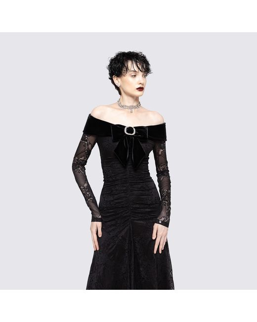Nissa Black Bow-Detail Lace Midi Dress