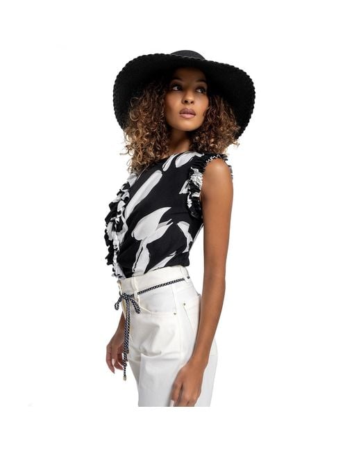 Lalipop Design Black And Ruffle Knitted Blouse