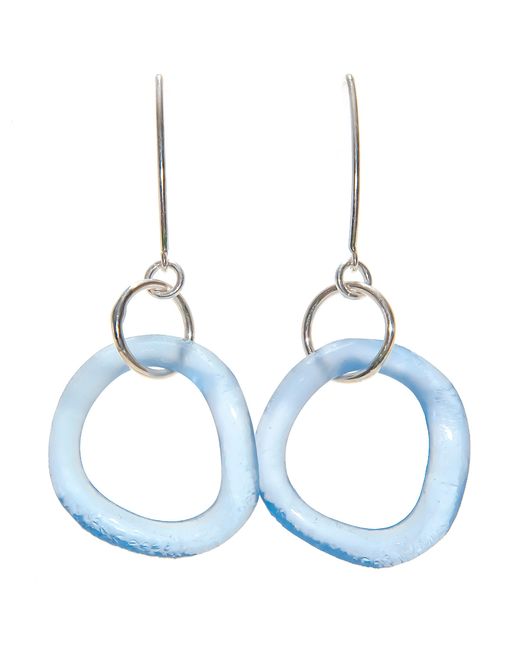 Smart Glass Jewelry Blue Recycled Glass Wave Boomerang Earring Periwinkle Sterling
