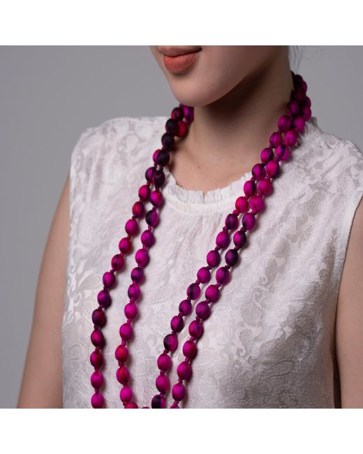 Silk and Bears Pink Fuchsia Brushstroke Silk Necklace- Hand Wrapped And Knotted