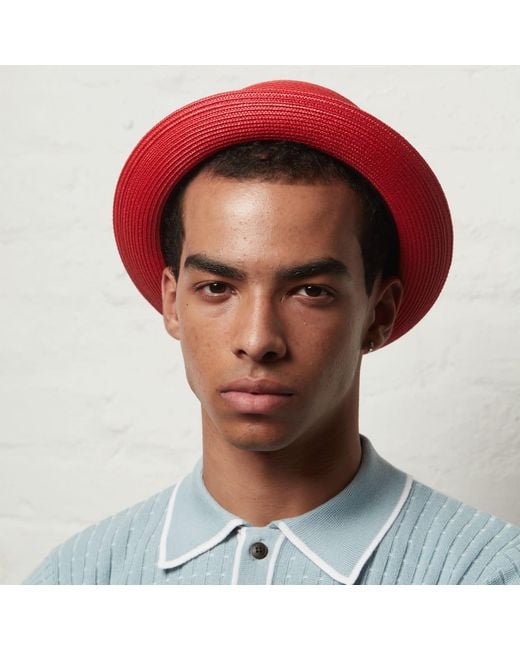 Dasmarca Hats Red Dasmarce Bobby Retro Short Brim Summer Porkpie – Ruby for men