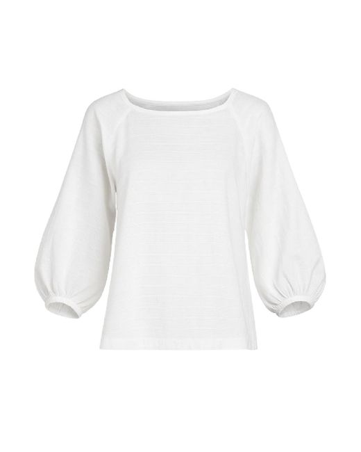 Conquista White Linen Blend Balloon Sleeve Blouse
