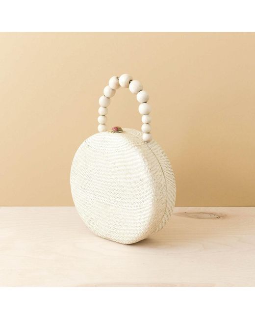 LIKHÂ Natural Oat Round Classic Handbag With Bead Handle