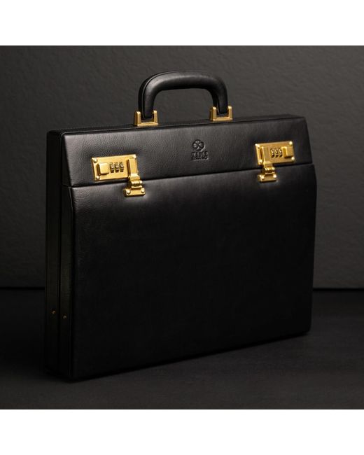 Time Resistance Black Leather Attaché Case Briefcase for men
