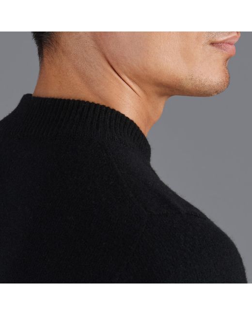 Paul James Knitwear Black Lambswool Arden Narrow Mock Turtle Neck Jumper for men