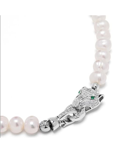 Nialaya Metallic Pearl Choker With Panther Head