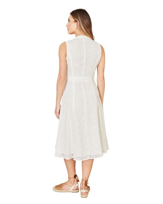 Yumi' White Flower Broderie Anglaise Cotton Shirt Dress