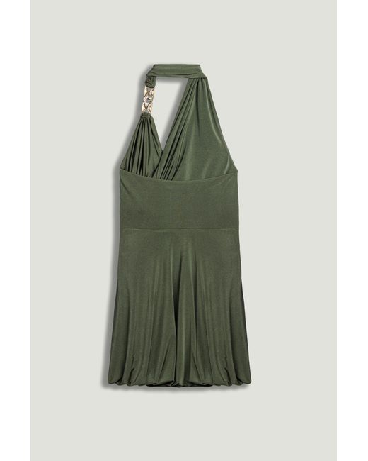 Nocturne Green Neutrals Draped Halter Mini Dress