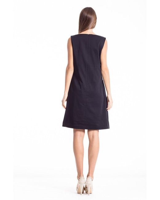 Conquista Blue A Line Contrast Detail Dress
