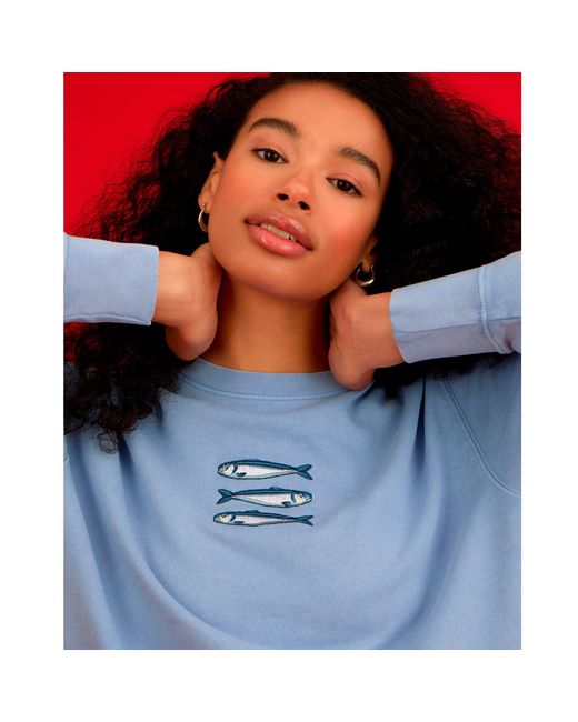 INGMARSON Blue Sardines Organic Cotton Embroidered Sweatshirt for men