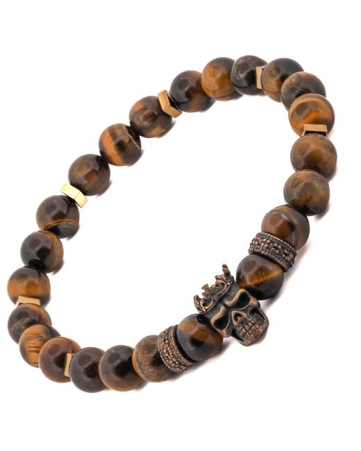 Ebru Jewelry Brown King Skull Tiger's Eye Stone Beaded Bracelet for men