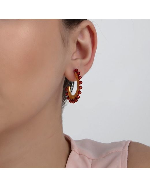 Milou Jewelry Red Oval Hoop Earrings
