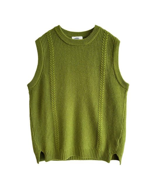 Zenzee Green Wool Cashmere Crew Neck Cable Knit Vest
