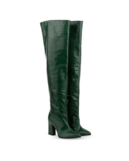 Rosamund Muir London Green Roma Crocodile Over Knee Boots