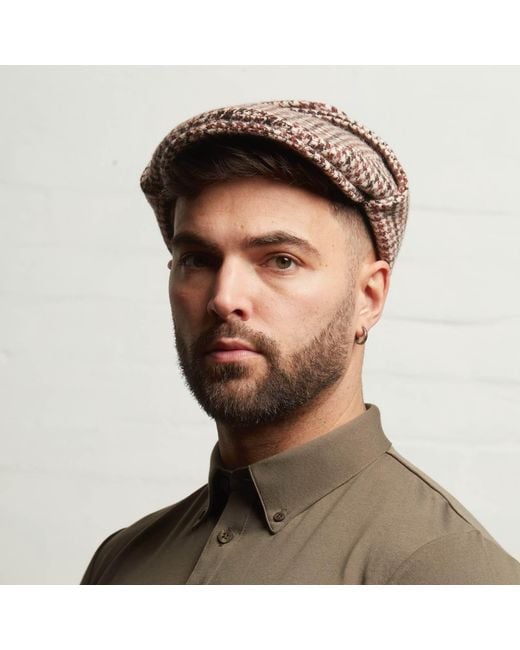 Dasmarca Hats Brown Logan Tweed Wool Checks Italian Cap With Earflaps Trapper for men