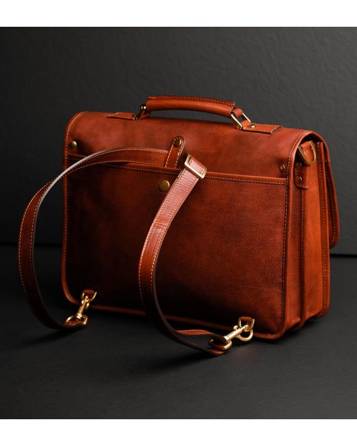 Time Resistance Brown Leather Briefcase Backpack Coganc Matte for men