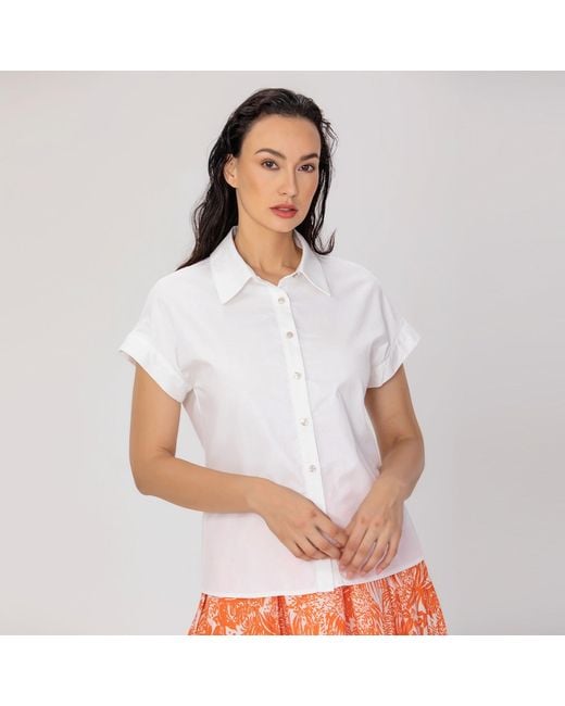 Smart and Joy White Minimalist Short Sleeves Cotton Shirt