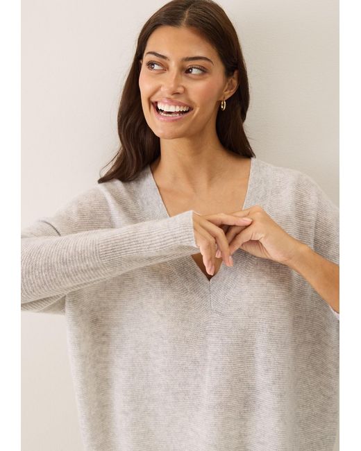 Loop Cashmere Gray Relaxed Lofty V Neck Sweater