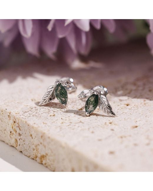 Azura Jewelry New York Metallic Verdant Moss Agate Stud Earrings Vermeil