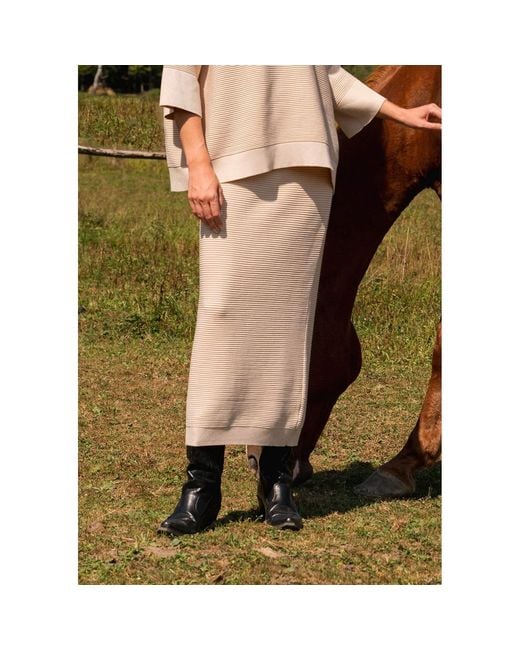 Paisie Natural Neutrals Ribbed Midi Skirt
