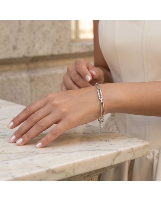 Spero London Metallic Sterling Pave Paperclip Chain Bracelet