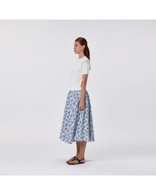 Smart and Joy Gray Floral-Print Cotton Midi Skirt