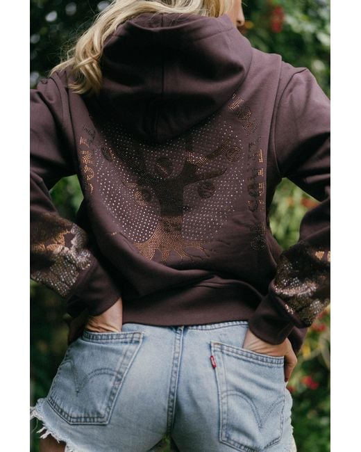 Miracles Manifester Purple Positive Affirmation Hoodie With Rhinestone Design