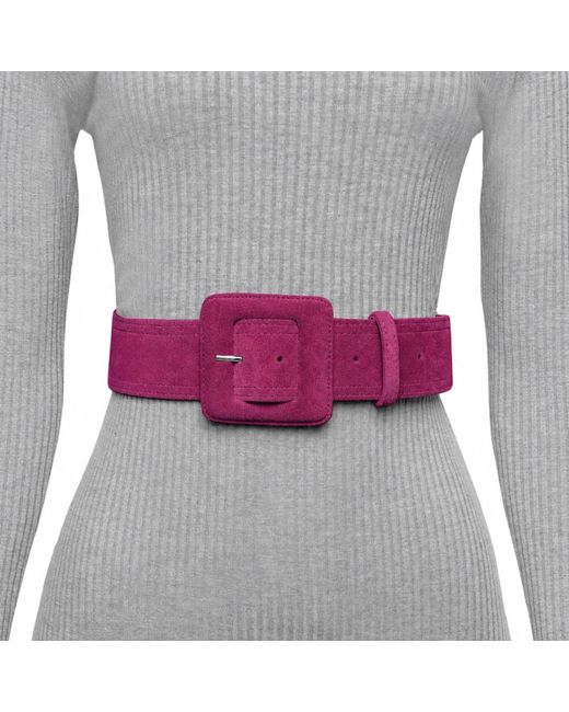 BeltBe Purple Suede Square Buckle Belt
