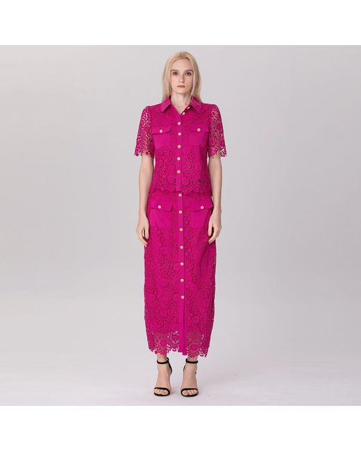Smart and Joy Pink Lace And Center Buttons Shirt