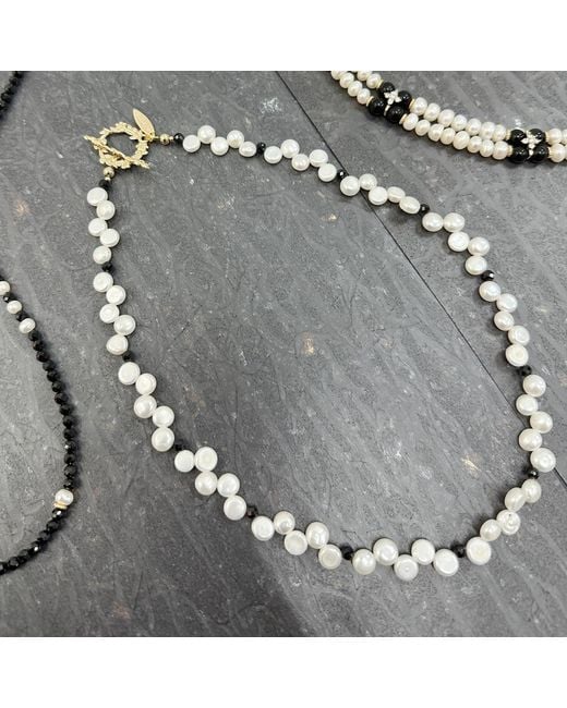 Farra Metallic Flower Petal Pearls With Gemstone Necklace