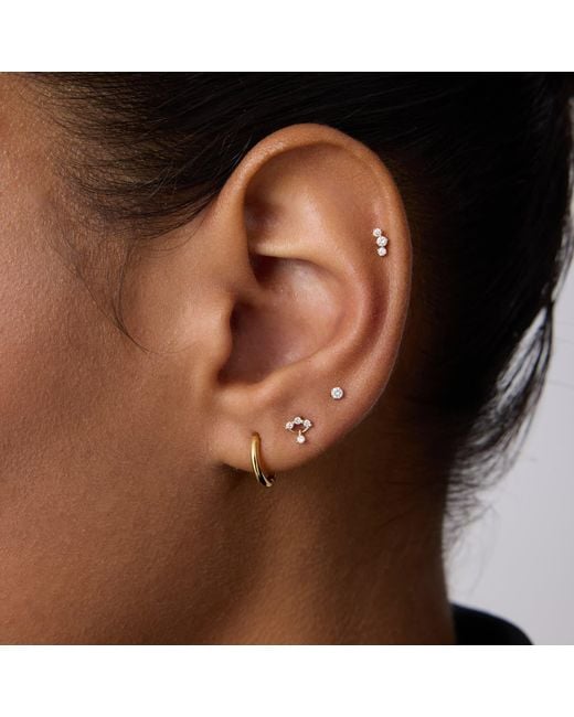 Vanhi White 14K Solid Lab-Grown Diamond Curved Trio Flat Back Stud