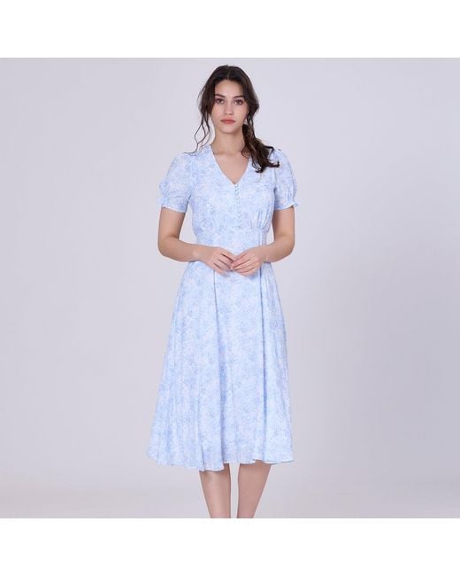Smart and Joy Blue Flared Empire Dress With Liberty Print