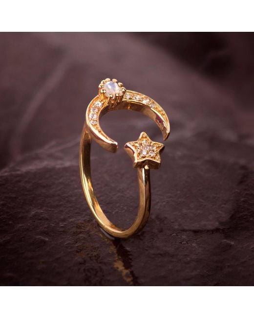 The Jewellery Store London Metallic Adjustable Ring With Star And Moon