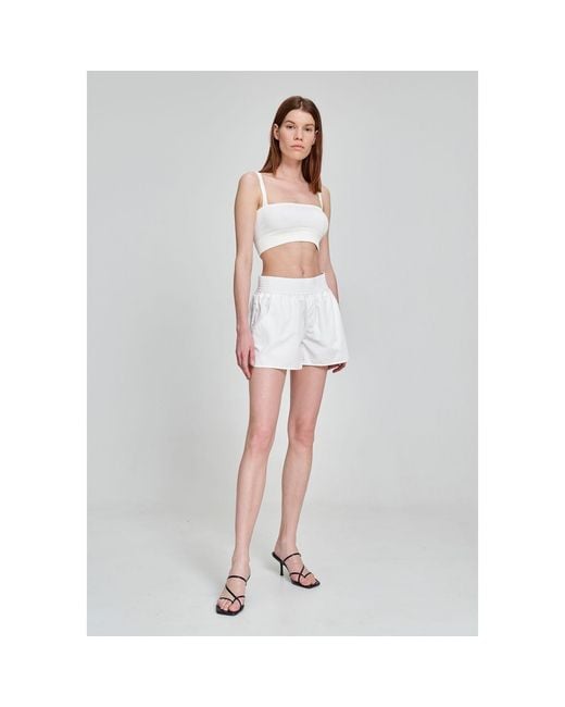 Monosuit White Cotton Mid-Thigh Mid Rise Relaxed Fit Athletic Shorts Run