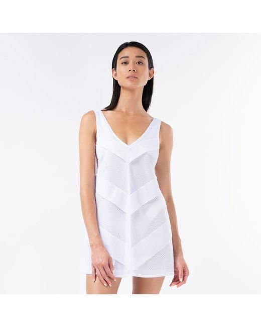 Kim Foley White Chevron Beach Cover-Up Athletic Mesh Dress