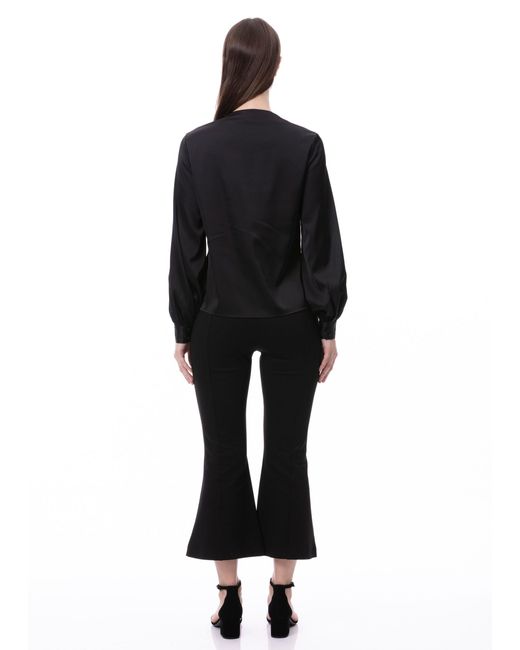 Carloslines Blue V-Neck Pleat Detail Balloon Long Sleeve Blouse
