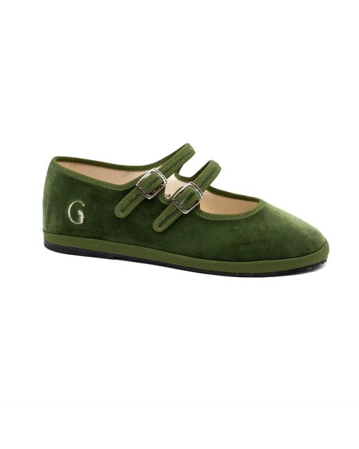 Gondolina Shoes Green Guglie Velvet Mary Jane