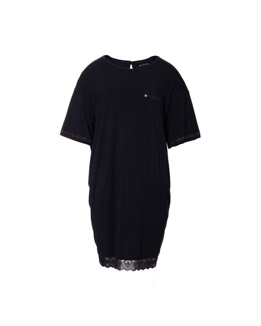 Pretty You London Black Bamboo Lace Tee Dress In Raven